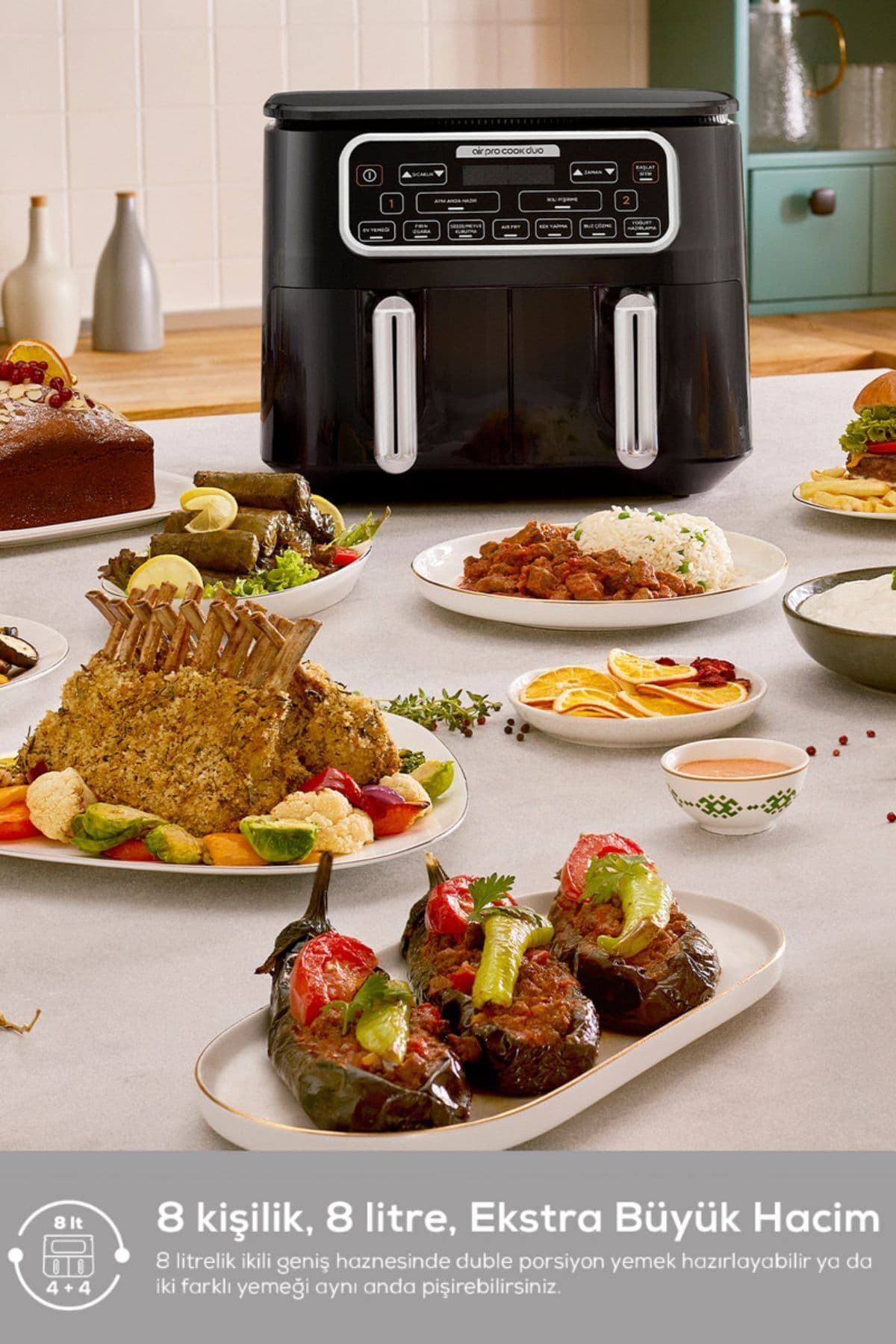 سرخکن هوایی Karaca Air Pro Cook Duo 4+4 لیتری مشکی کروم ۸ نفره سرخکن هوایی Karaca Air Pro Cook Duo 4+4 لیتری مشکی کروم ۸ نفره