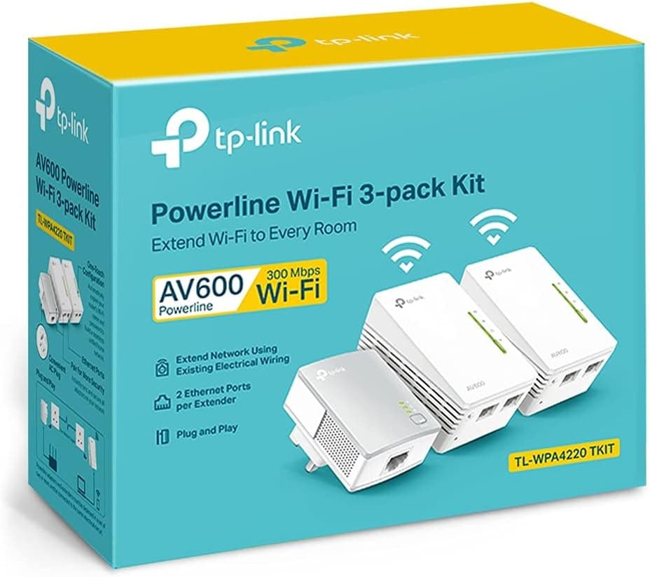 کیت راهانداز آداپتور پاورلاین و تقویتکننده WiFi دوپورته TP-Link مدل TL-WPA4220 TKIT با سرعت انتقال تا 600Mbps کیت راهانداز آداپتور پاورلاین و تقویتکننده WiFi دوپورته TP-Link مدل TL-WPA4220 TKIT با سرعت انتقال تا 600Mbps