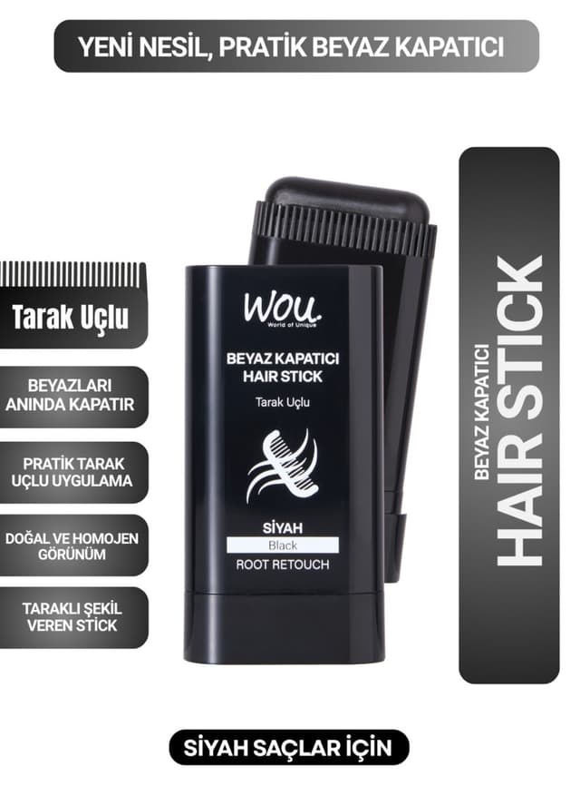 استیک موی پوشاننده سفید WOU World of Unique با سری شانهای مشکی استیک موی پوشاننده سفید WOU World of Unique با سری شانهای مشکی