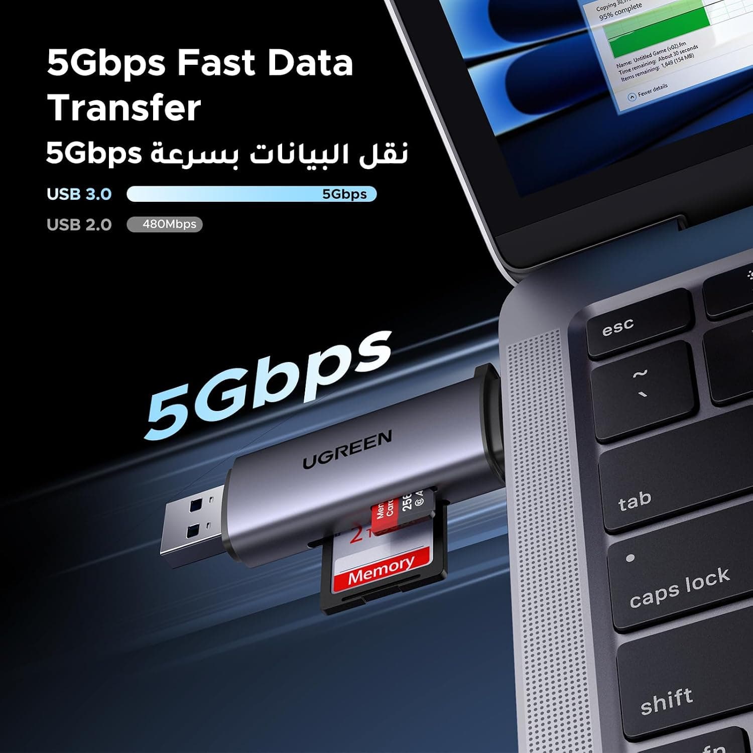 کارتخوان کارت حافظه UGREEN دوشیاره USB 3.0/USB C OTG سازگار با iPhone 17 Series، MacBook Pro، M1 M2 Mac Air، iPad، Surface، Dell XPS، Samsung و Huawei کارتخوان کارت حافظه UGREEN دوشیاره USB 3.0/USB C OTG سازگار با iPhone 17 Series، MacBook Pro، M1 M2 Mac Air، iPad، Surface، Dell XPS، Samsung و Huawei