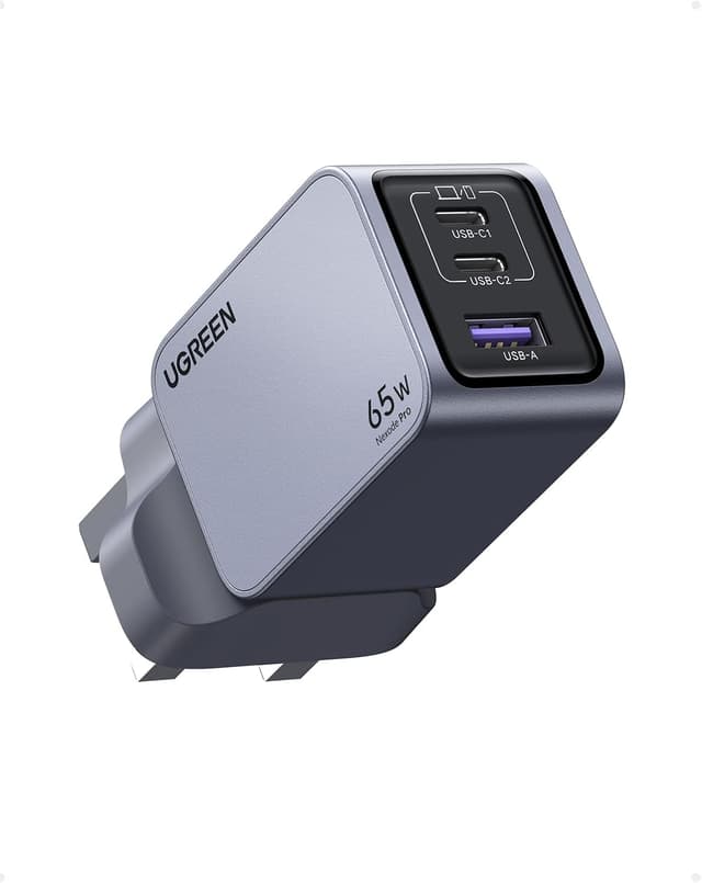 شارژر دیواری USB C سهپورته برای لپتاپ و گوشی UGREEN شارژ سریع GaN مدل Nexode Pro 65W شارژر دیواری USB C سهپورته برای لپتاپ و گوشی UGREEN شارژ سریع GaN مدل Nexode Pro 65W