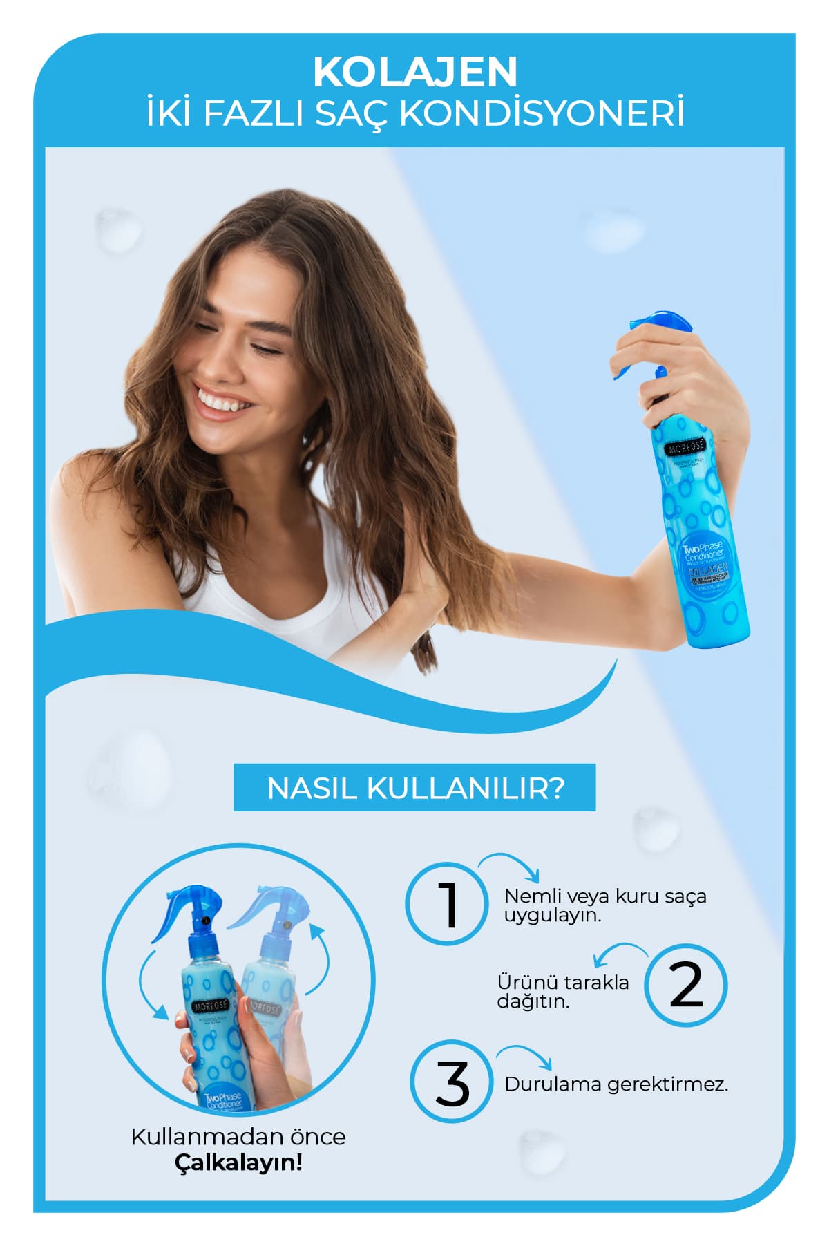 اسپری موی دو فاز حاوی کلاژن Morfose برای موهای خشک، شکننده و کمآب 400 ml اسپری موی دو فاز حاوی کلاژن Morfose برای موهای خشک، شکننده و کمآب 400 ml