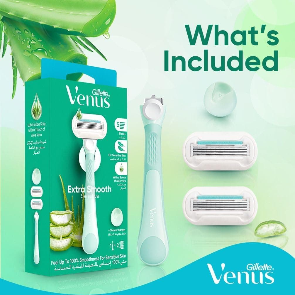 ریشتراش زنانه Gillette Venus Extra Smooth Sensitive با 1 دسته و 2 یدک تیغ ریشتراش زنانه Gillette Venus Extra Smooth Sensitive با 1 دسته و 2 یدک تیغ