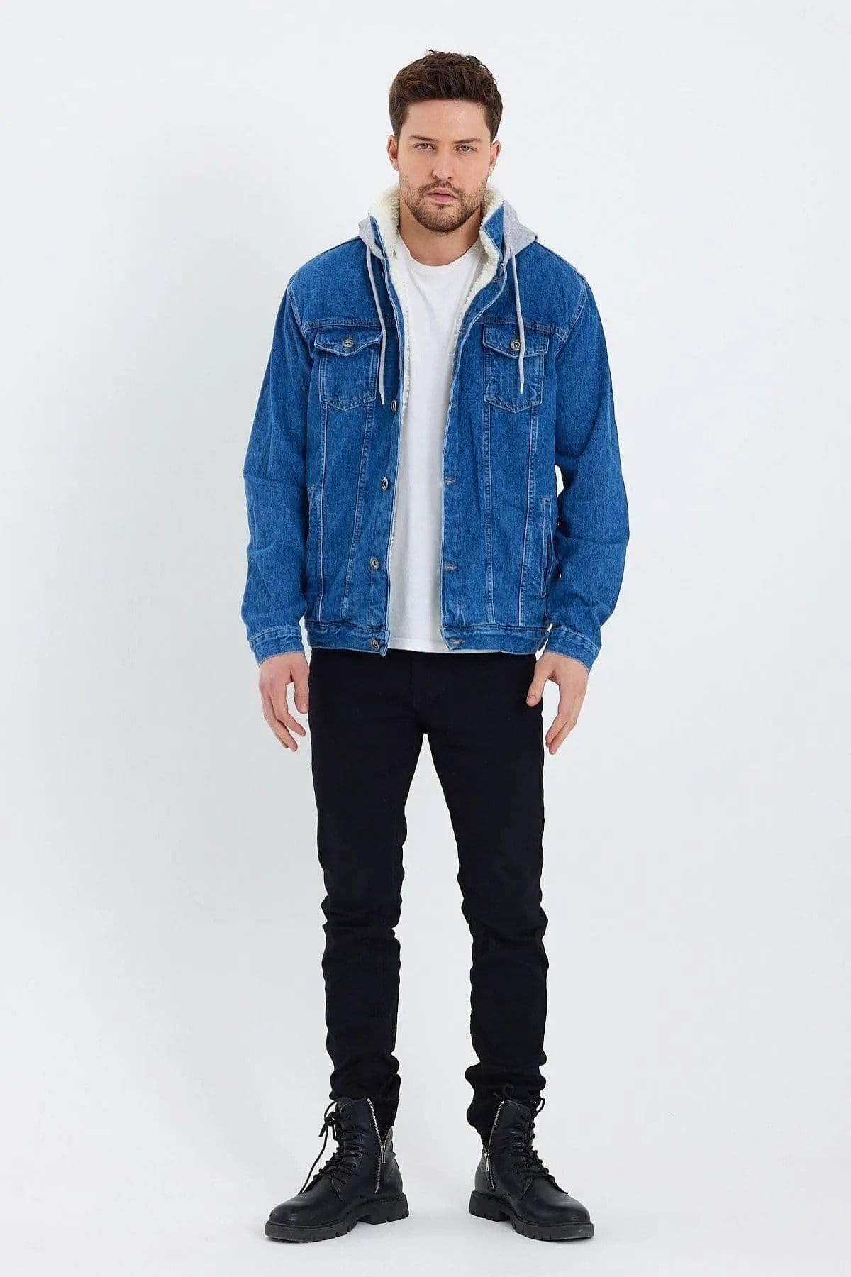 کاپشن جین مردانه DAMGA JEANS کلاهدار آستر خزدار آبی کاپشن جین مردانه DAMGA JEANS کلاهدار آستر خزدار آبی