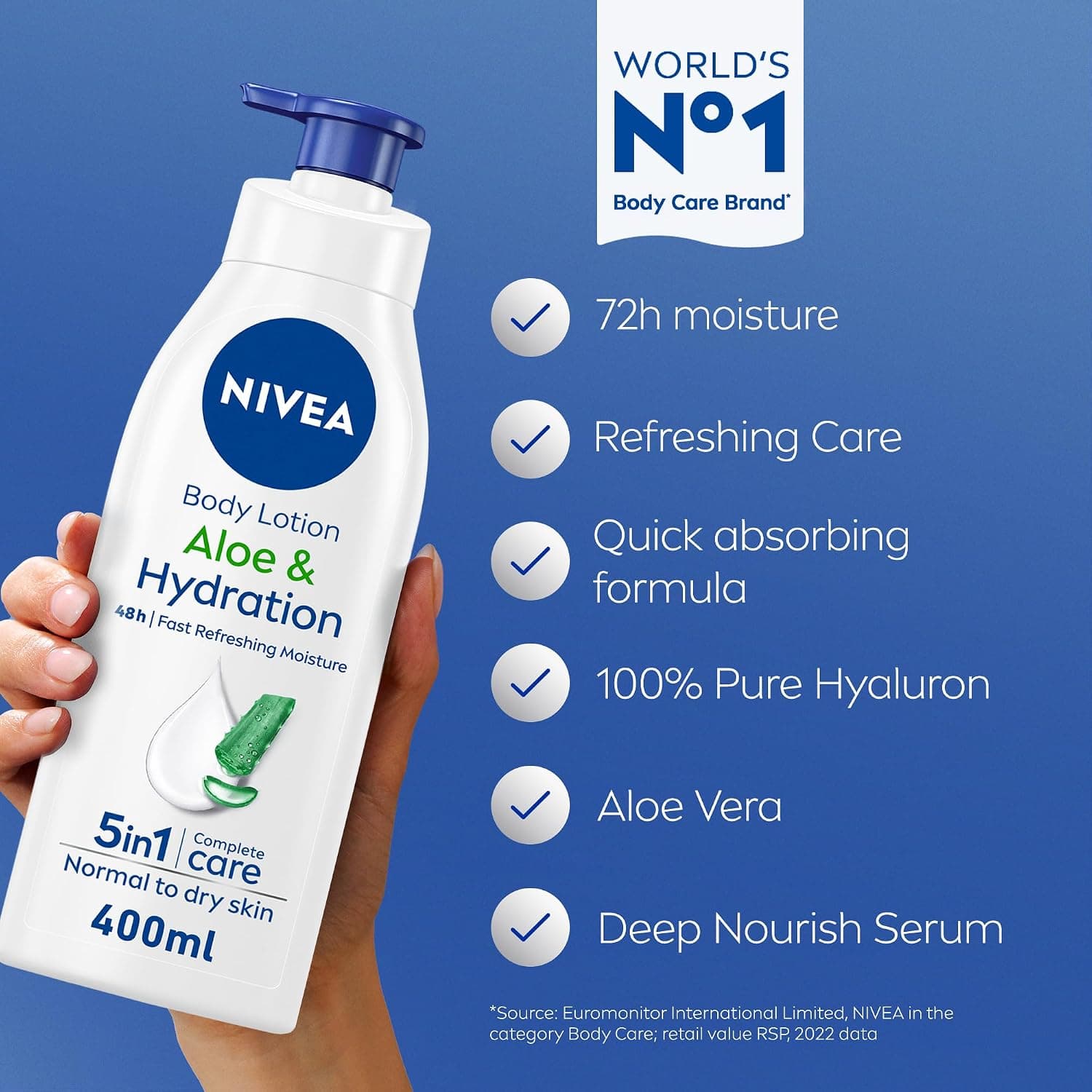 لوسیون بدن مناسب پوست معمولی تا خشک NIVEA با آلوئهورا و Hyaluron خالص 100%، رطوبترسانی 72 ساعته 2x400ml لوسیون بدن مناسب پوست معمولی تا خشک NIVEA با آلوئهورا و Hyaluron خالص 100%، رطوبترسانی 72 ساعته 2x400ml