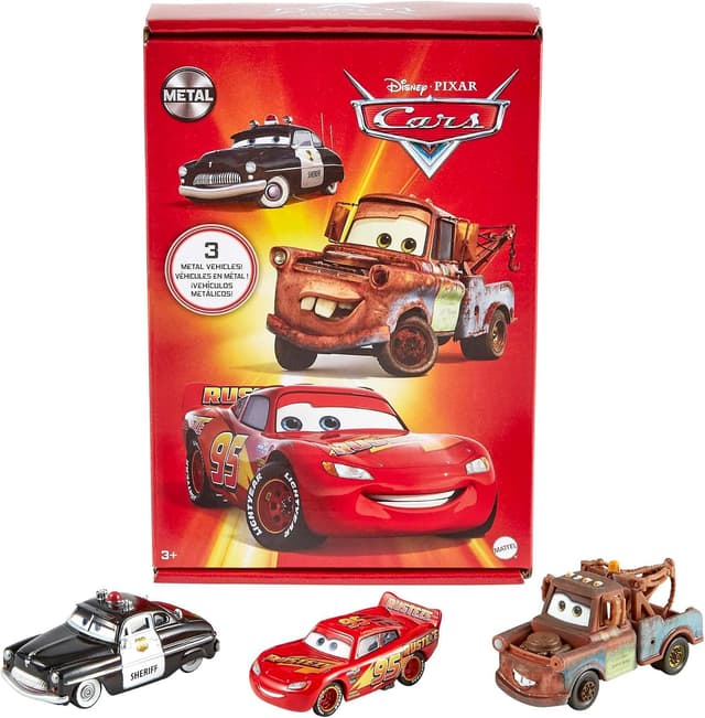 ست 3-Pack خودروهای اسباببازی فلزی برای کودکان 3 سال به بالا Mattel Disney Pixar Cars Radiator Springs با Lightning McQueen، Sheriff و Mater مقیاس 1:55 ست 3-Pack خودروهای اسباببازی فلزی برای کودکان 3 سال به بالا Mattel Disney Pixar Cars Radiator Springs با Lightning McQueen، Sheriff و Mater مقیاس 1:55