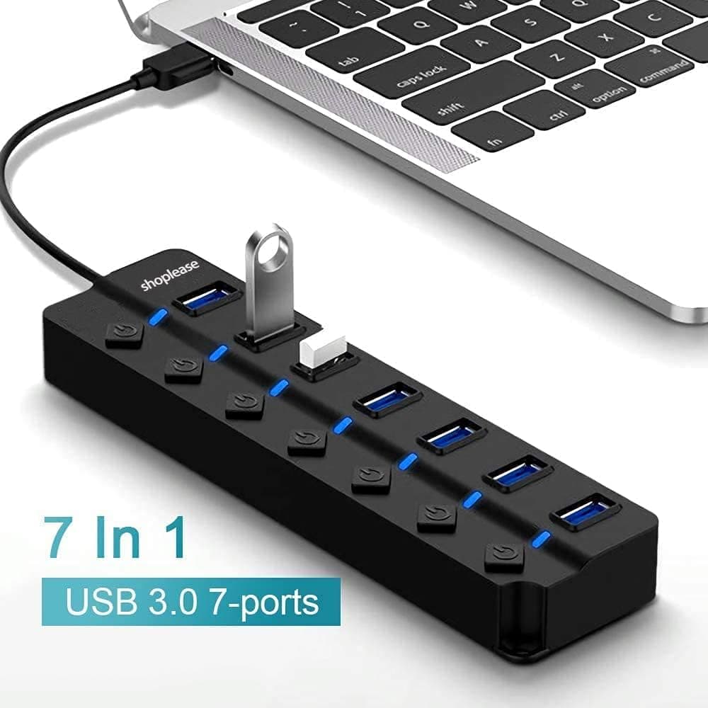 هاب USB 3.0 هفت پورت shoplease با کلید مستقل و چراغ، بدون آداپتور برق هاب USB 3.0 هفت پورت shoplease با کلید مستقل و چراغ، بدون آداپتور برق