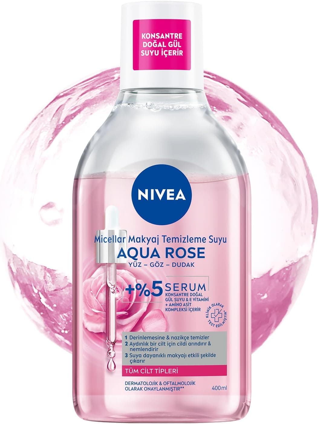 پاککننده میسلار دوفاز آرایش NIVEA Aqua Rose با گل رز و سرم 400ml پاککننده میسلار دوفاز آرایش NIVEA Aqua Rose با گل رز و سرم 400ml