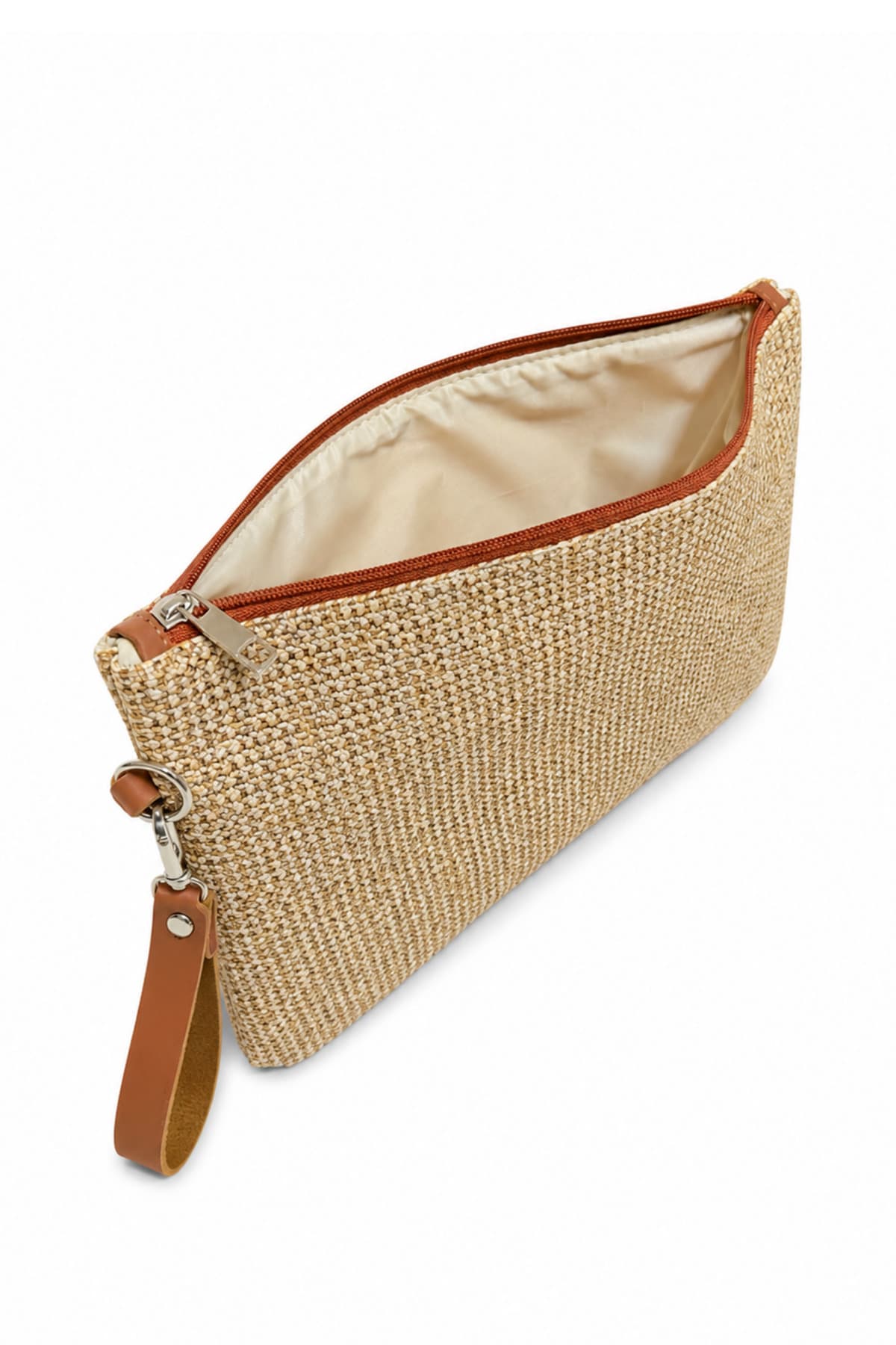 کیف کلاچ دستی Adelina Bags با بند مچی، آستر ساتن و ظاهر حصیری کیف کلاچ دستی Adelina Bags با بند مچی، آستر ساتن و ظاهر حصیری