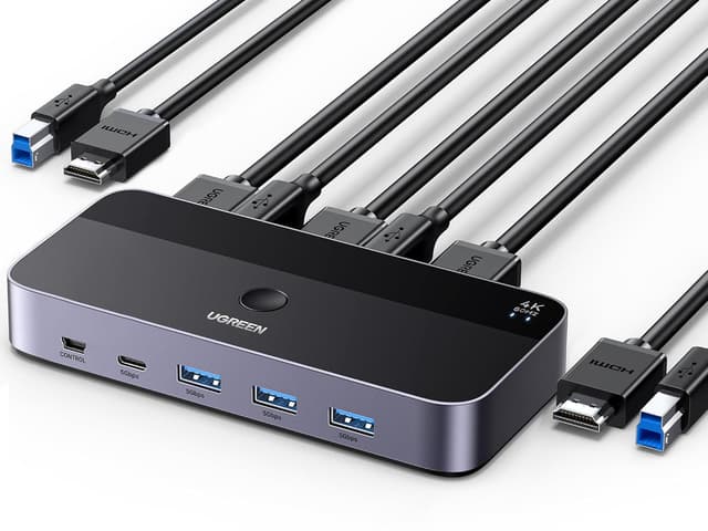 سوئیچ KVM برای 2 کامپیوتر UGREEN با HDMI 2.0، USB 3.0، 4K@60Hz، 4 پورت USB و 2 کابل USB و HDMI سوئیچ KVM برای 2 کامپیوتر UGREEN با HDMI 2.0، USB 3.0، 4K@60Hz، 4 پورت USB و 2 کابل USB و HDMI