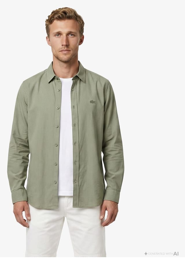 پیراهن مردانه Lacoste یقه دکمهدار راهراه خاکی فیت معمولی پیراهن مردانه Lacoste یقه دکمهدار راهراه خاکی فیت معمولی