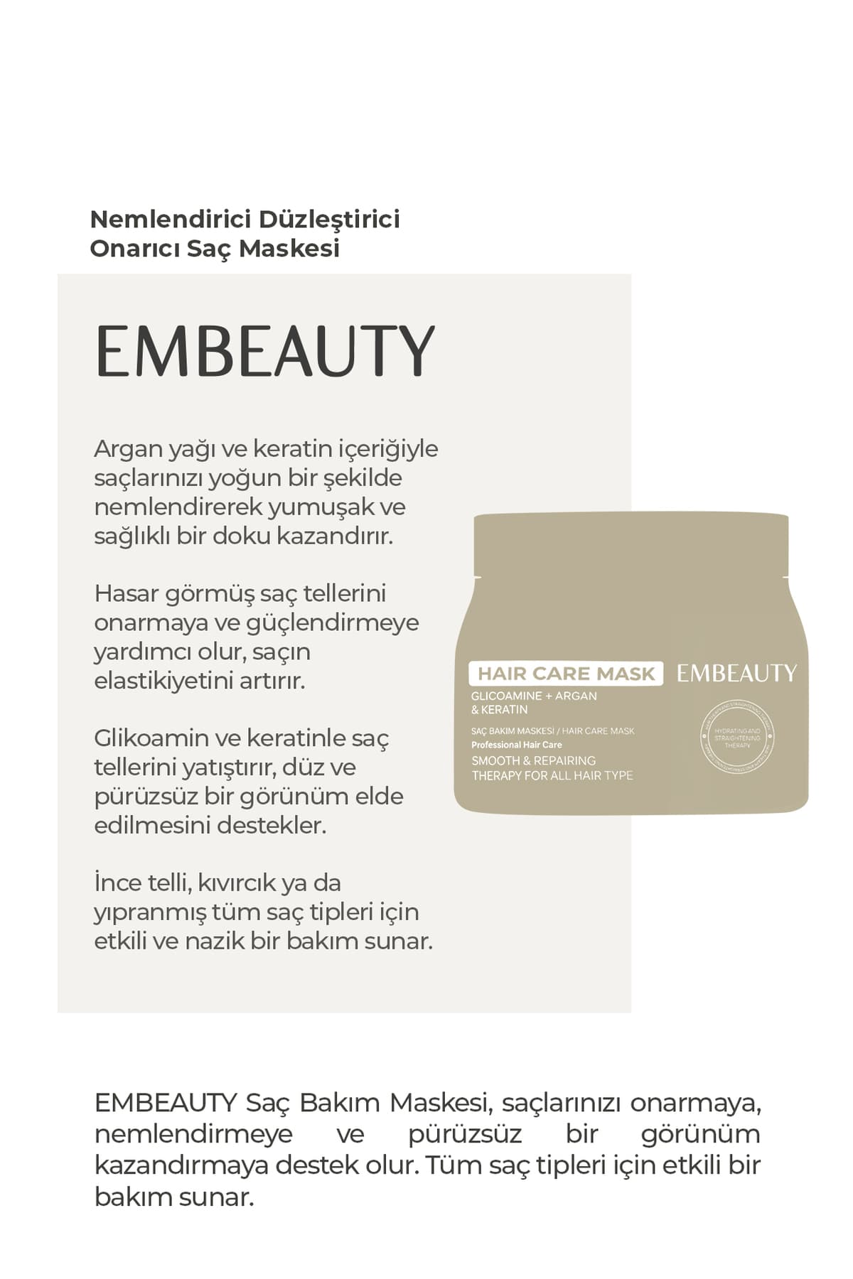 ماسک موی مراقبتی عمیق Embeauty با اثر کراتین، مغذی و ترمیمکننده 500 ml ماسک موی مراقبتی عمیق Embeauty با اثر کراتین، مغذی و ترمیمکننده 500 ml