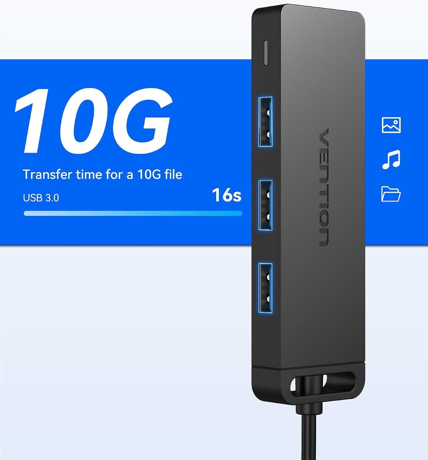 هاب USB 3.0 فوق نازک VENTION پشتیبانی شارژ ۴ پورت ۱ متری هاب USB 3.0 فوق نازک VENTION پشتیبانی شارژ ۴ پورت ۱ متری