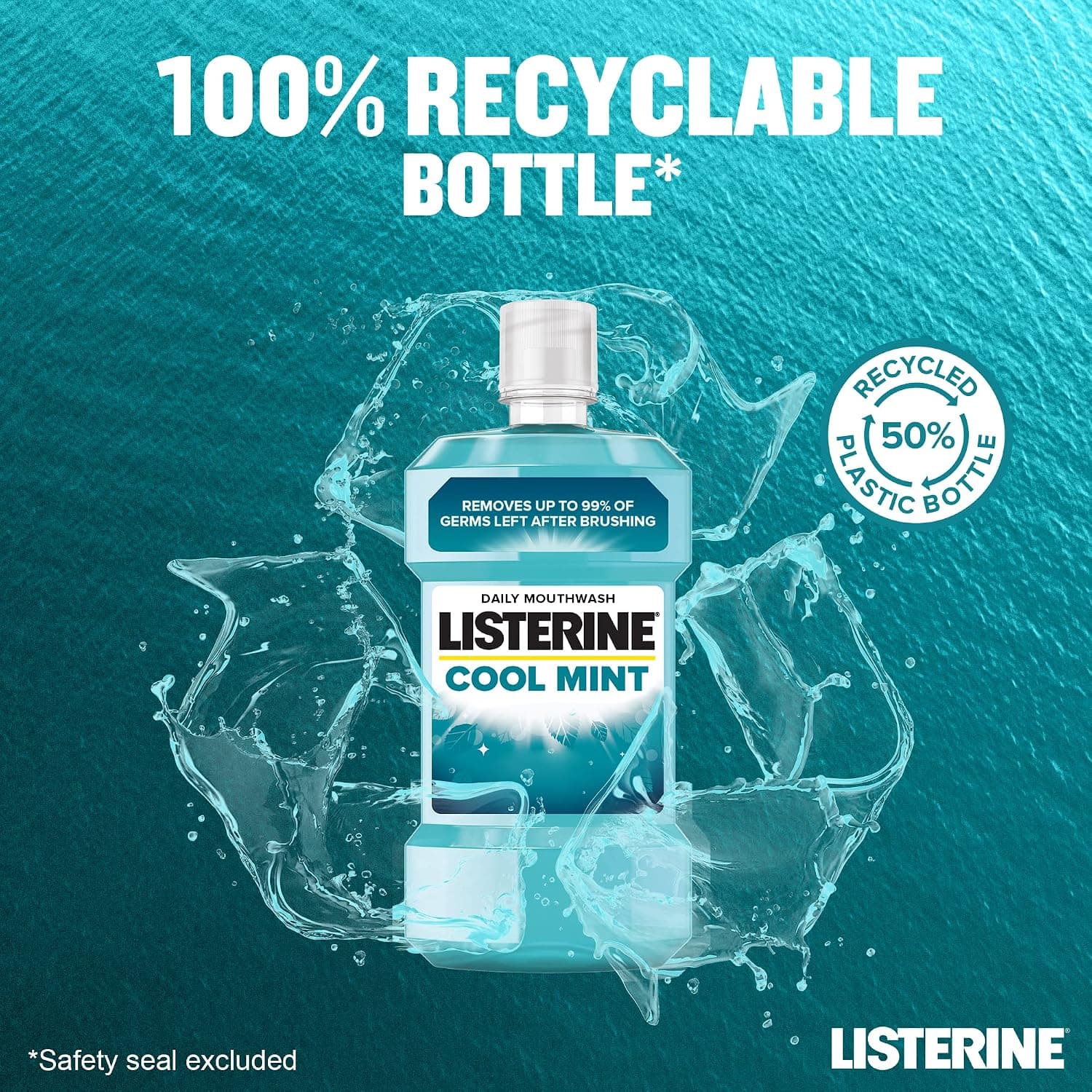 دهانشویه Listerine با طعم نعناع خنک، 6X 500ml، آبی دهانشویه Listerine با طعم نعناع خنک، 6X 500ml، آبی