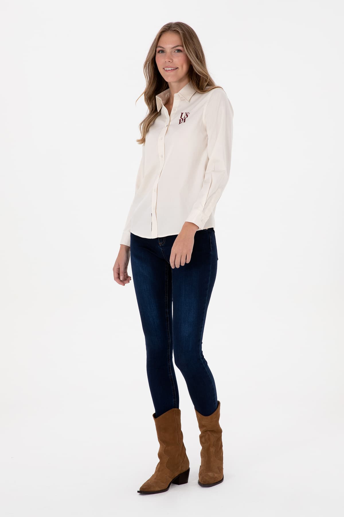 پیراهن زنانه U.S. Polo Assn. آستین بلند کرم مدل 50308653-VR256 پیراهن زنانه U.S. Polo Assn. آستین بلند کرم مدل 50308653-VR256