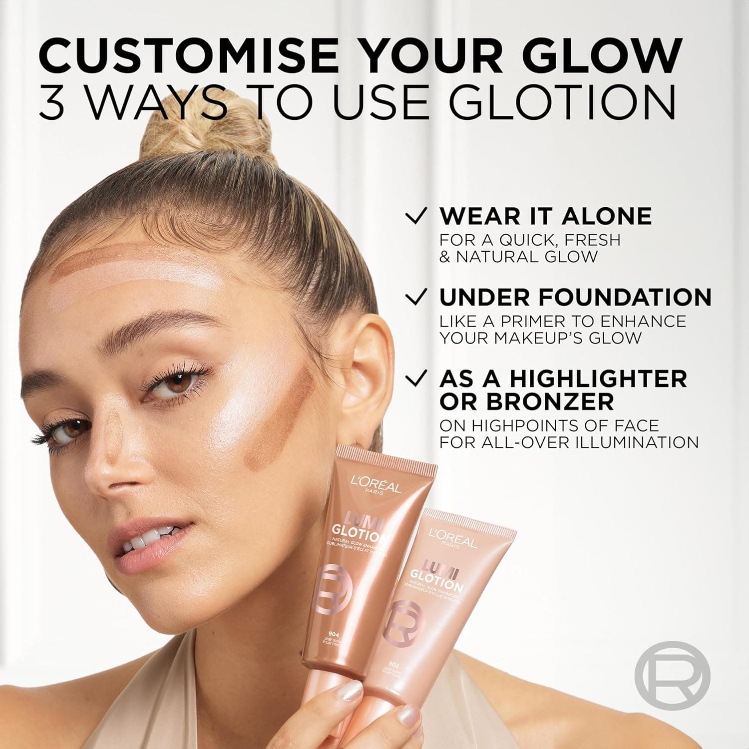 لوسیون روشنکننده Glotion چندکاره L'Oreal Paris با جلوه درخشان طبیعی مدل 901 Fair Glow لوسیون روشنکننده Glotion چندکاره L'Oreal Paris با جلوه درخشان طبیعی مدل 901 Fair Glow