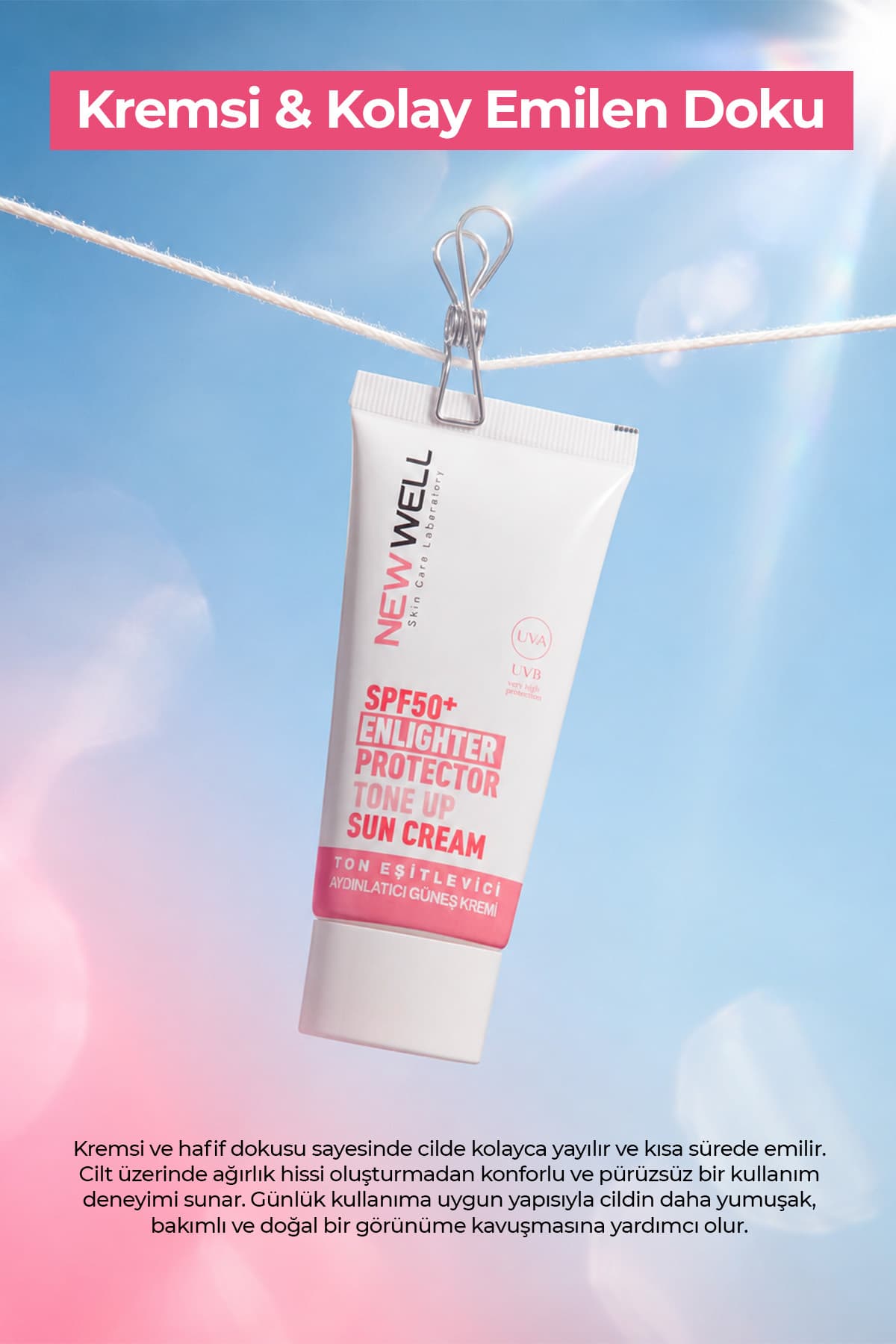 کرم ضدآفتاب صورت 3 عددی New Well صورتی روشنکننده و یکنواختکننده رنگ پوست SPF50 50 ml کرم ضدآفتاب صورت 3 عددی New Well صورتی روشنکننده و یکنواختکننده رنگ پوست SPF50 50 ml