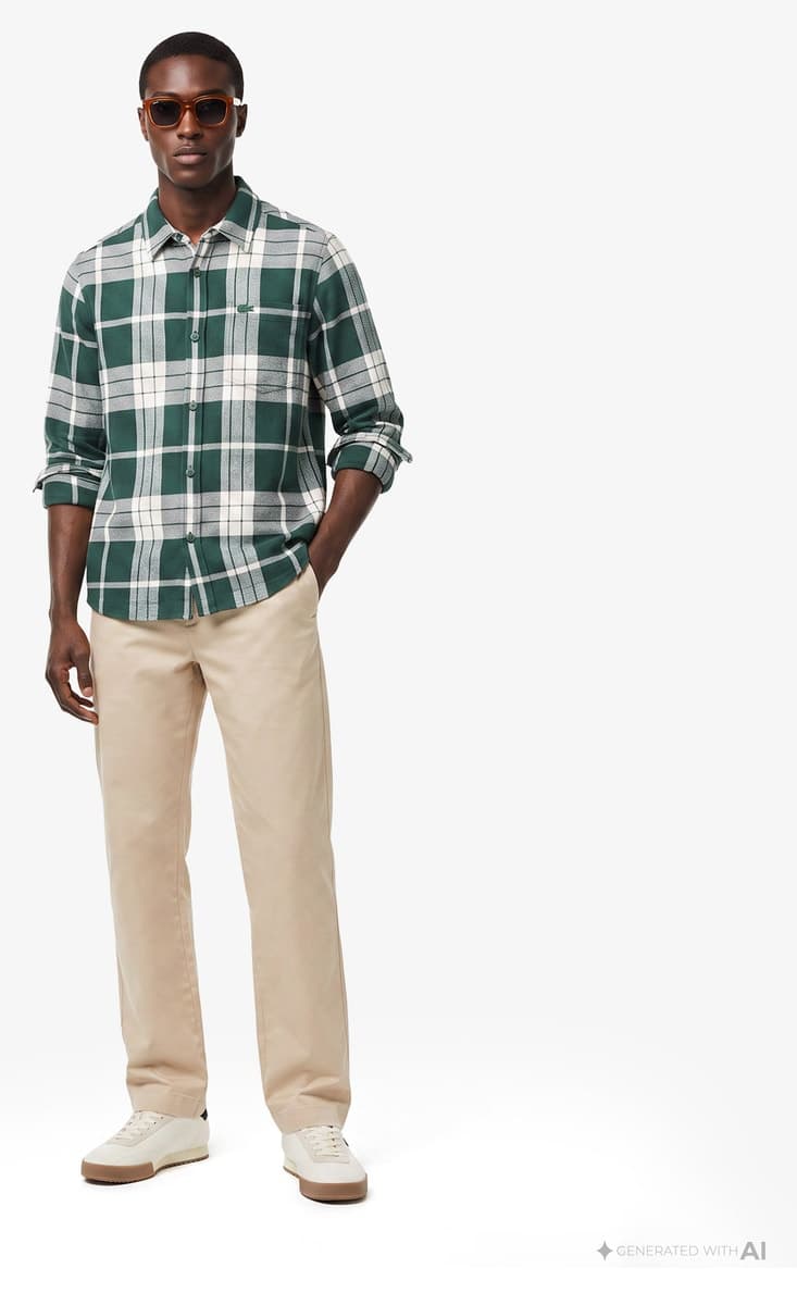 پیراهن مردانه Lacoste فیت معمولی چهارخانه سبز تیره پیراهن مردانه Lacoste فیت معمولی چهارخانه سبز تیره