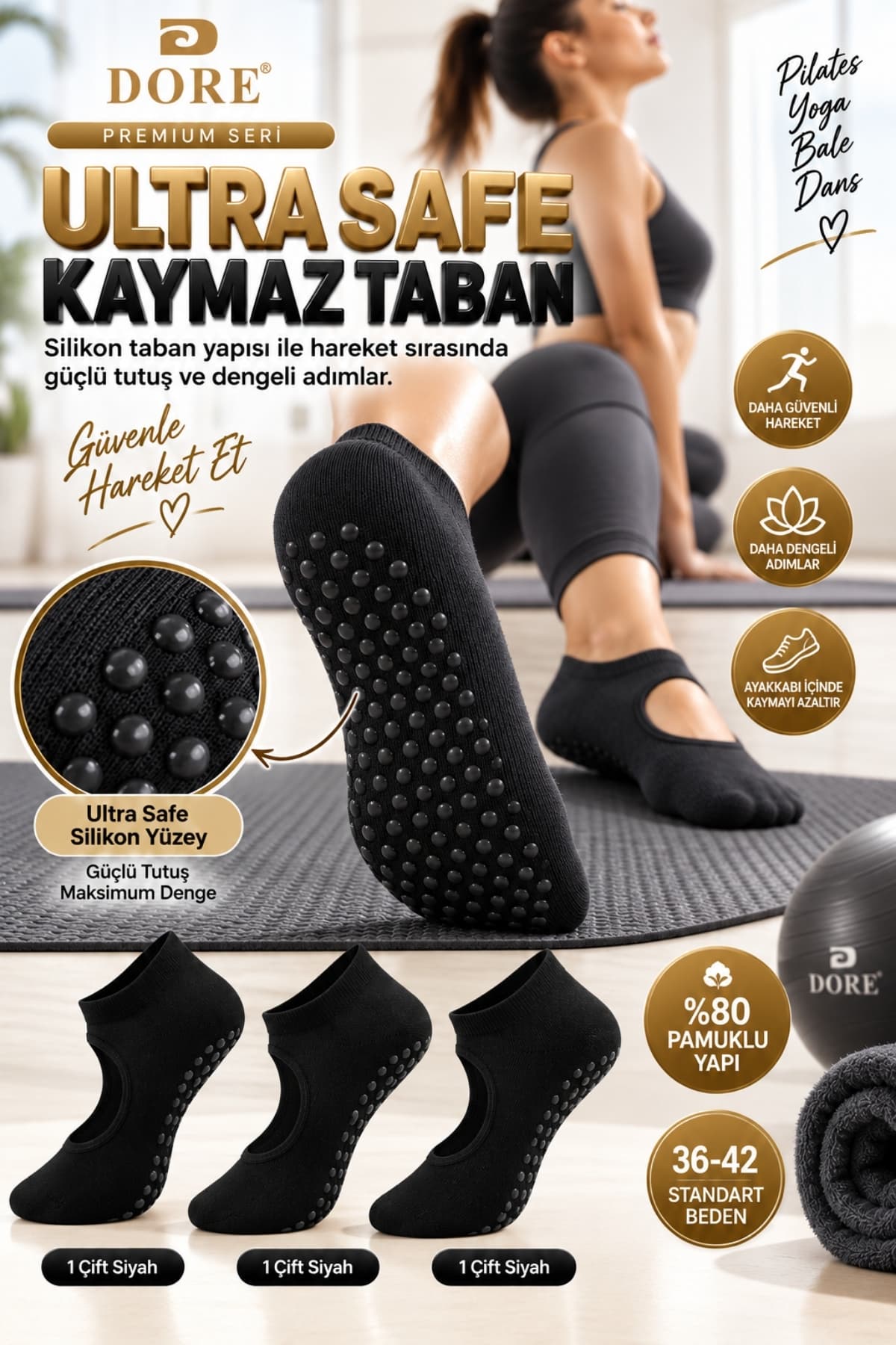 جوراب زنانه DORE ضدلغزش نخی Pilates Yoga سایز استاندارد 36-42 مشکی 3 جفت جوراب زنانه DORE ضدلغزش نخی Pilates Yoga سایز استاندارد 36-42 مشکی 3 جفت