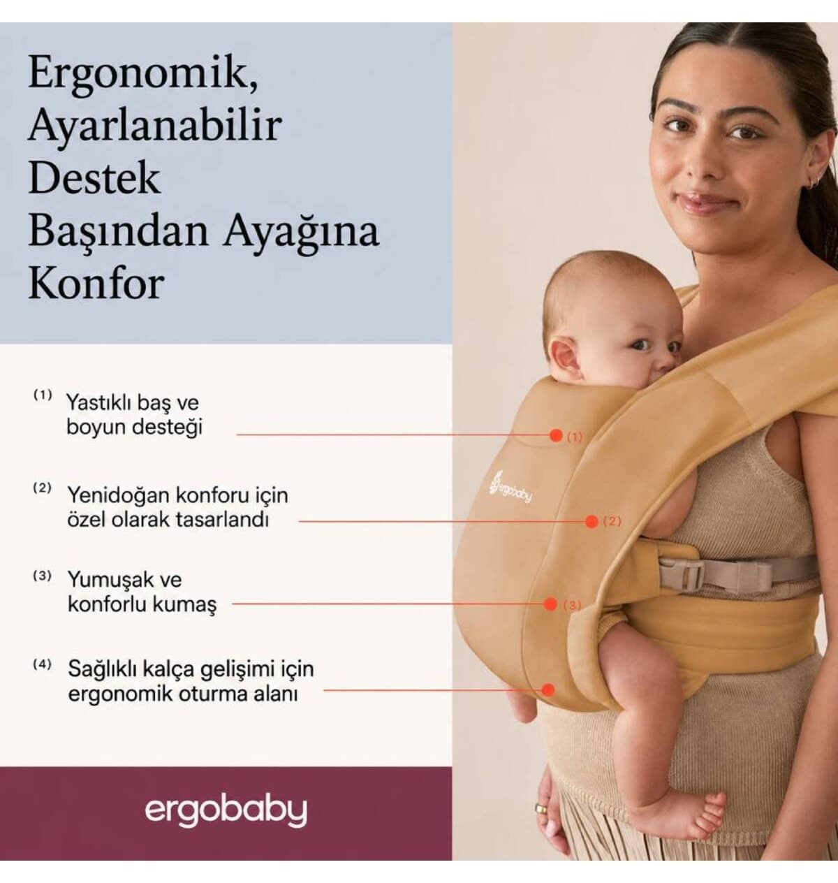 کیسه حمل نوزاد Ergobaby رنگ شتری مدل Embrace کیسه حمل نوزاد Ergobaby رنگ شتری مدل Embrace