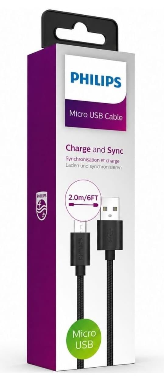 کابل شارژ USB به Micro USB برند Philips مدل DLC3106U با طول 2 متر و روکش PVC کابل شارژ USB به Micro USB برند Philips مدل DLC3106U با طول 2 متر و روکش PVC