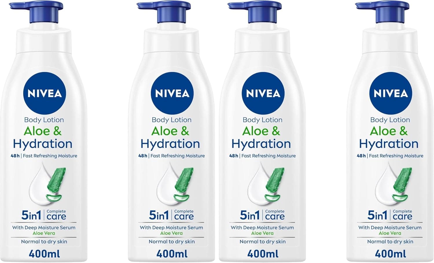 لوسیون بدن مناسب پوست معمولی تا خشک NIVEA با آلوئهورا و Hyaluron خالص 100%، رطوبترسانی 72 ساعته 2x400ml لوسیون بدن مناسب پوست معمولی تا خشک NIVEA با آلوئهورا و Hyaluron خالص 100%، رطوبترسانی 72 ساعته 2x400ml