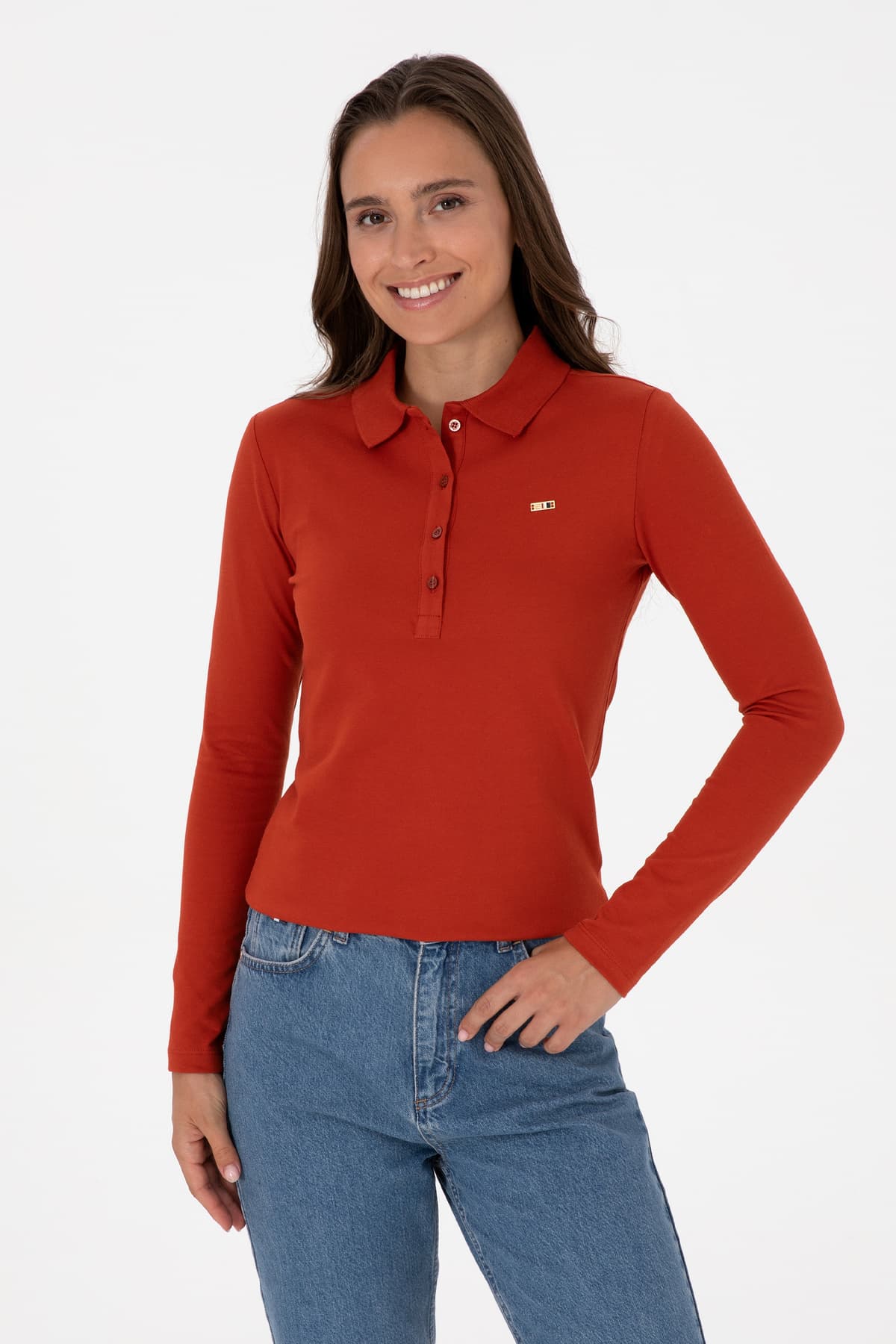 سویشرت زنانه U.S. Polo Assn. یقه پولو ساده آجری مدل 50313593-VR031 سویشرت زنانه U.S. Polo Assn. یقه پولو ساده آجری مدل 50313593-VR031