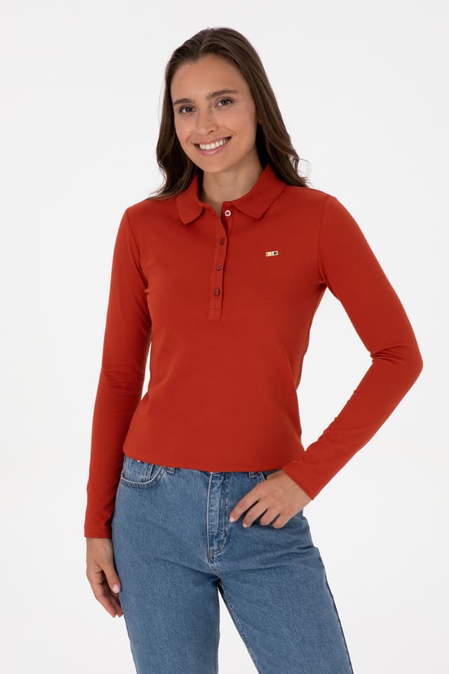 سویشرت زنانه U.S. Polo Assn. یقه پولو ساده آجری مدل 50313593-VR031 سویشرت زنانه U.S. Polo Assn. یقه پولو ساده آجری مدل 50313593-VR031