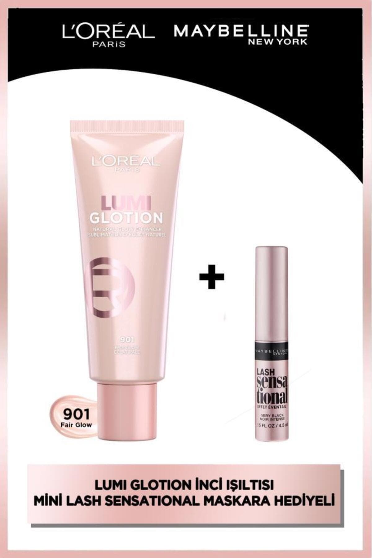 محصول آرایشی L'Oreal Paris Glotion All-in-one روشنکننده 901 - Fair Glow، 40 ml و Mini Lash Sensational Mascara محصول آرایشی L'Oreal Paris Glotion All-in-one روشنکننده 901 - Fair Glow، 40 ml و Mini Lash Sensational Mascara