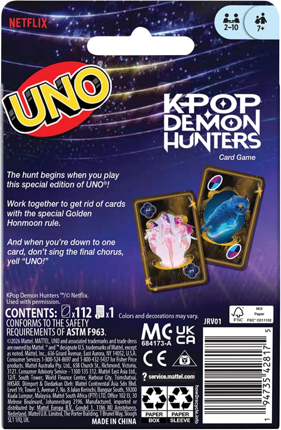 بازی کارتی UNO K POP Demon Hunters از Mattel Games بازی کارتی UNO K POP Demon Hunters از Mattel Games