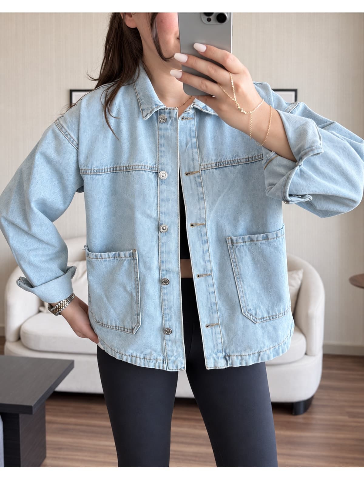 ژاکت جین زنانه Ekim Store بزرگ با دو جیب ژاکت جین زنانه Ekim Store بزرگ با دو جیب