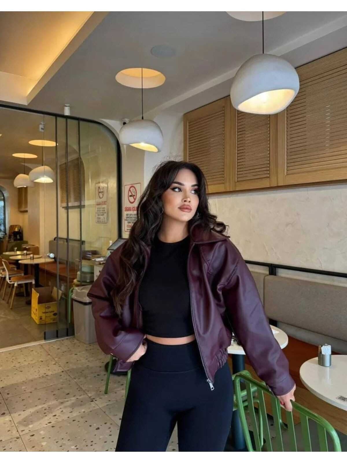 ژاکت زنانه MODA DURAĞI چرمی Bomber ژاکت زنانه MODA DURAĞI چرمی Bomber