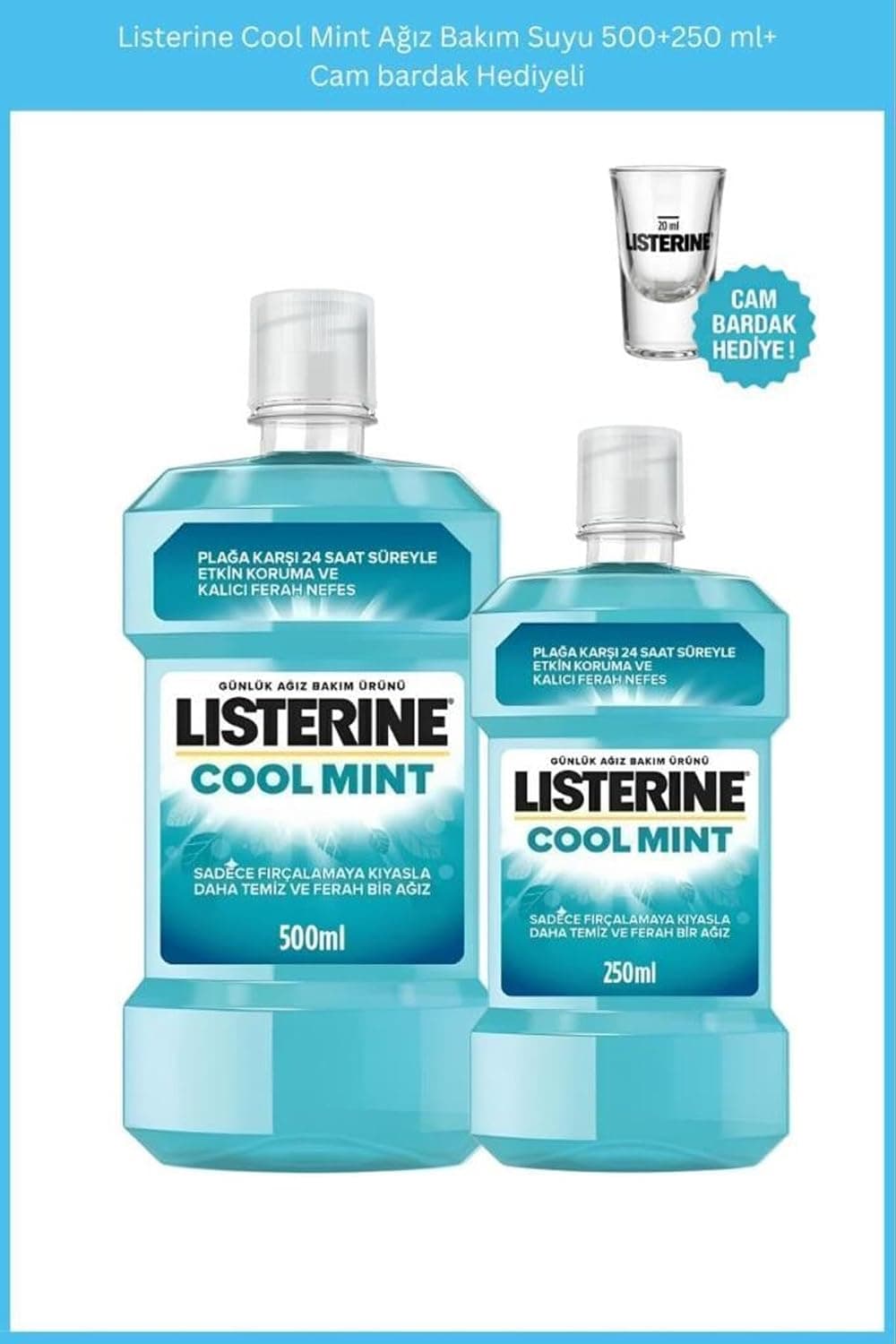 دهانشویه Listerine با طعم نعناع خنک 500+250 Ml بههمراه لیوان شیشهای هدیه دهانشویه Listerine با طعم نعناع خنک 500+250 Ml بههمراه لیوان شیشهای هدیه