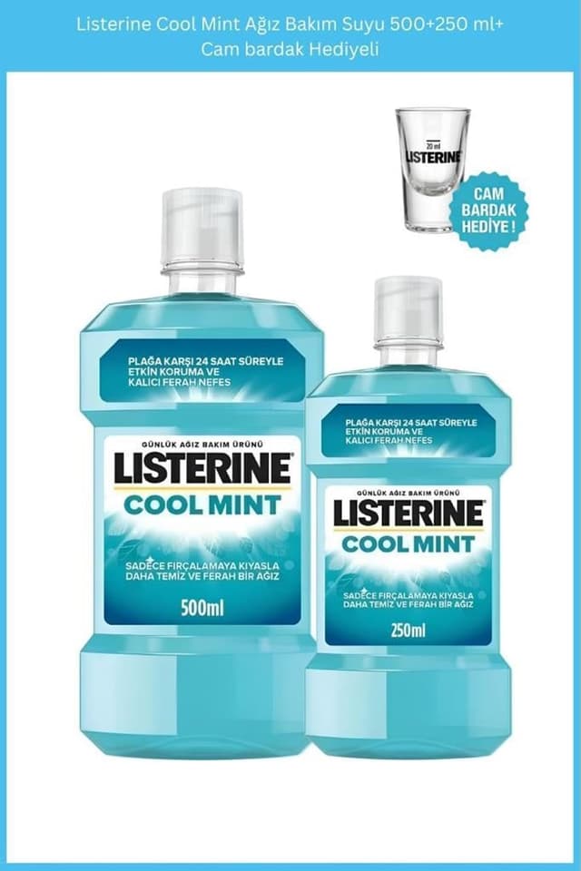 دهانشویه Listerine با طعم نعناع خنک 500+250 Ml بههمراه لیوان شیشهای هدیه دهانشویه Listerine با طعم نعناع خنک 500+250 Ml بههمراه لیوان شیشهای هدیه