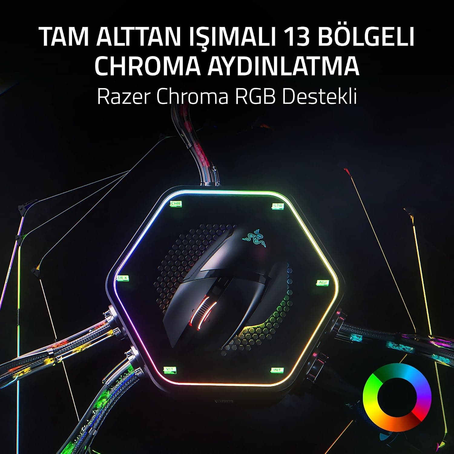 ماوس بازی بیسیم ارگونومیک RGB Razer مدل Basilisk V3 Pro 35K با چرخ 4 جهته، حسگر 35K DPI و 13 دکمه، سبز فانتوم ماوس بازی بیسیم ارگونومیک RGB Razer مدل Basilisk V3 Pro 35K با چرخ 4 جهته، حسگر 35K DPI و 13 دکمه، سبز فانتوم