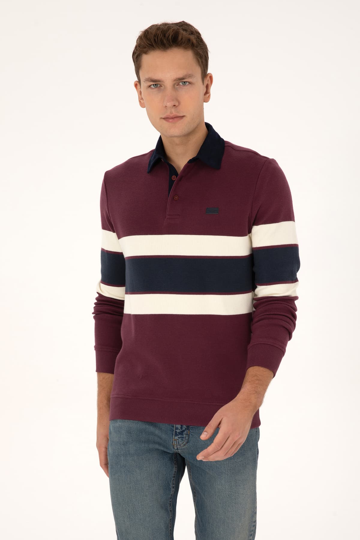 سوئیشرت مردانه U.S. Polo Assn. فیت معمولی زرشکی یقه پولو مدل 50308897-VR177 سوئیشرت مردانه U.S. Polo Assn. فیت معمولی زرشکی یقه پولو مدل 50308897-VR177