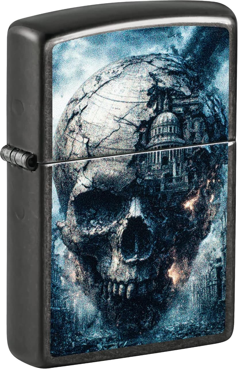 فندک Zippo بادگیر طرح جمجمه ترکخورده خاکستری قابل پرکردن مجدد فندک Zippo بادگیر طرح جمجمه ترکخورده خاکستری قابل پرکردن مجدد