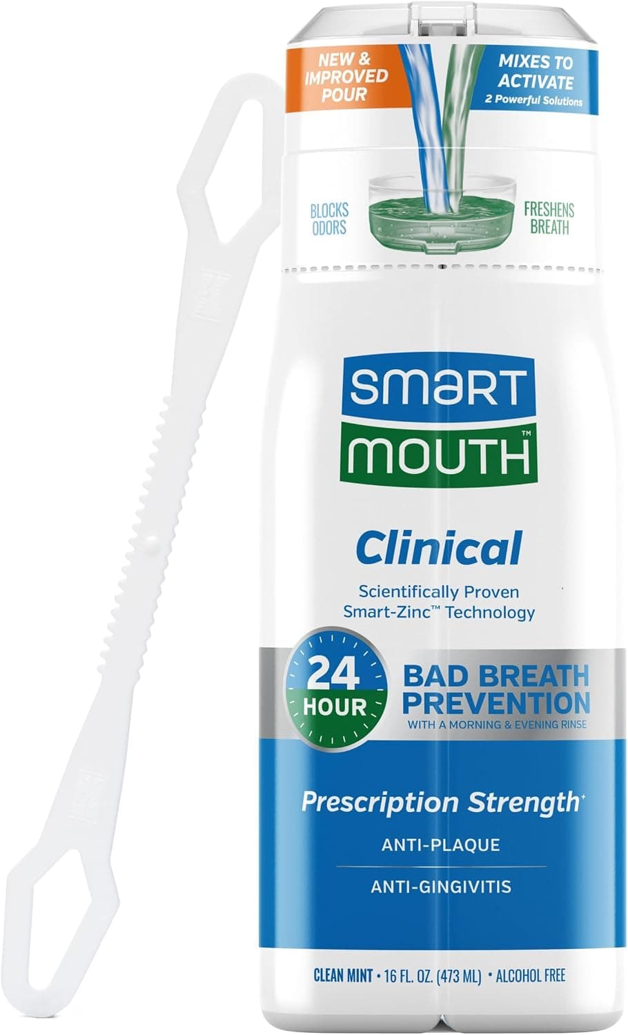 دهانشویه بالینی SmartMouth حاوی روی فعال با تمیزکننده زبان، 16 fl oz دهانشویه بالینی SmartMouth حاوی روی فعال با تمیزکننده زبان، 16 fl oz