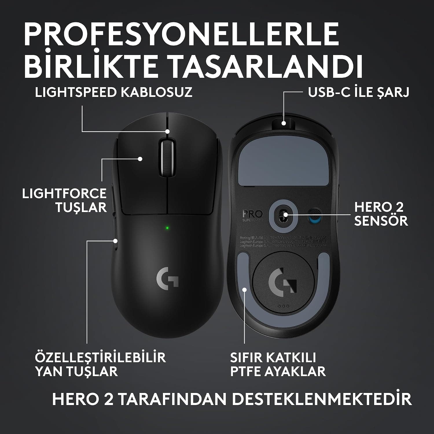 ماوس گیمینگ بیسیم Logitech G PRO X Superlight 2C سبک با حسگر Hero 2 و 44.000 DPI مشکی ماوس گیمینگ بیسیم Logitech G PRO X Superlight 2C سبک با حسگر Hero 2 و 44.000 DPI مشکی
