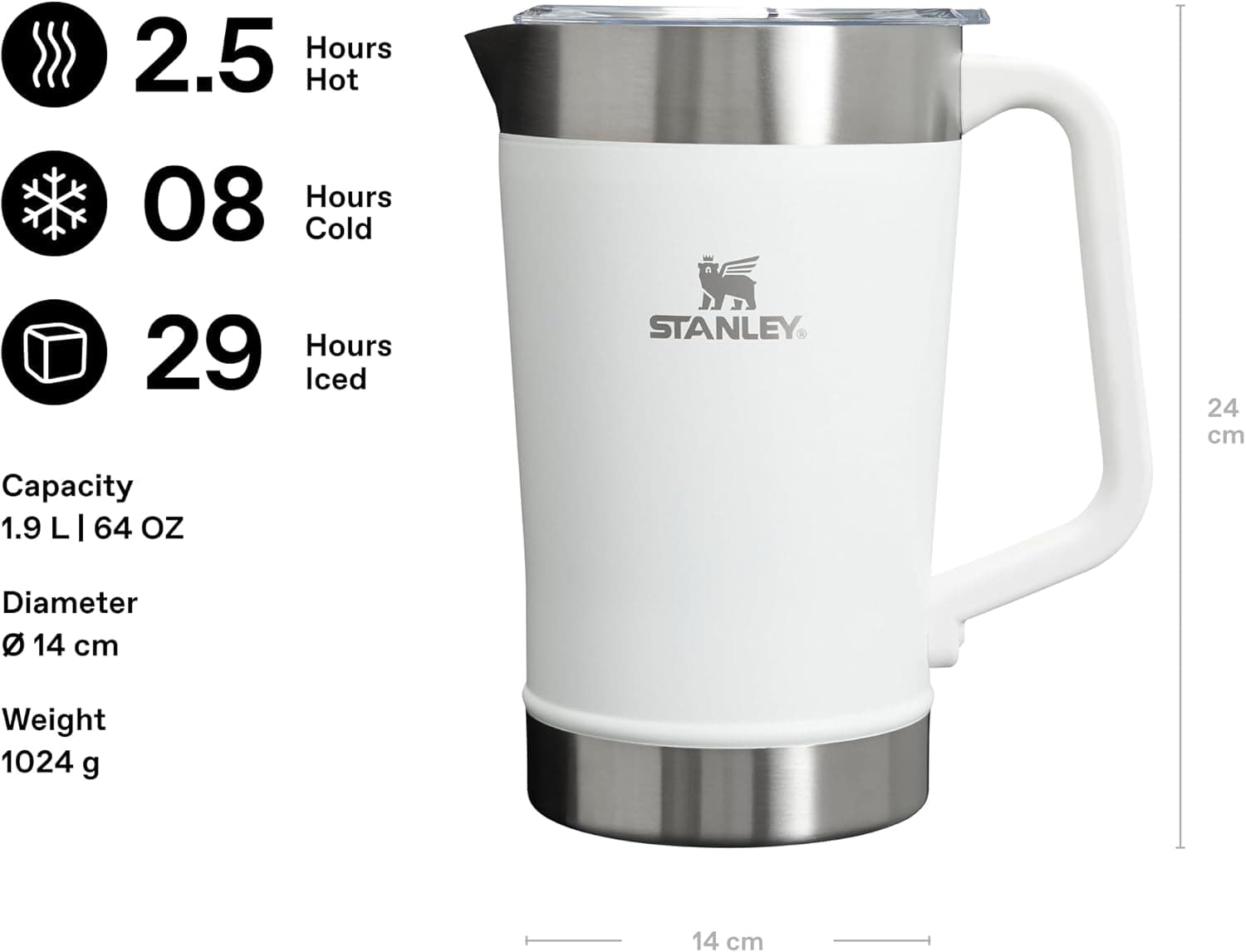 پارچ Stanley استیل ضدزنگ 1.9 لیتری مدل Stay Chill سفید پارچ Stanley استیل ضدزنگ 1.9 لیتری مدل Stay Chill سفید