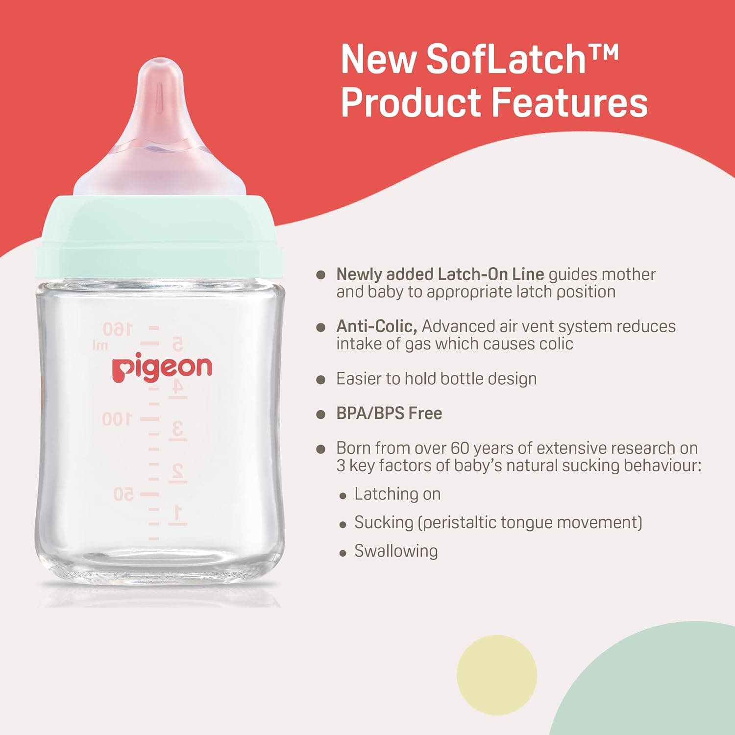 شیشه شیر نوزاد Pigeon دهانه پهن ضدنفخ 160ml شیشه شیر نوزاد Pigeon دهانه پهن ضدنفخ 160ml
