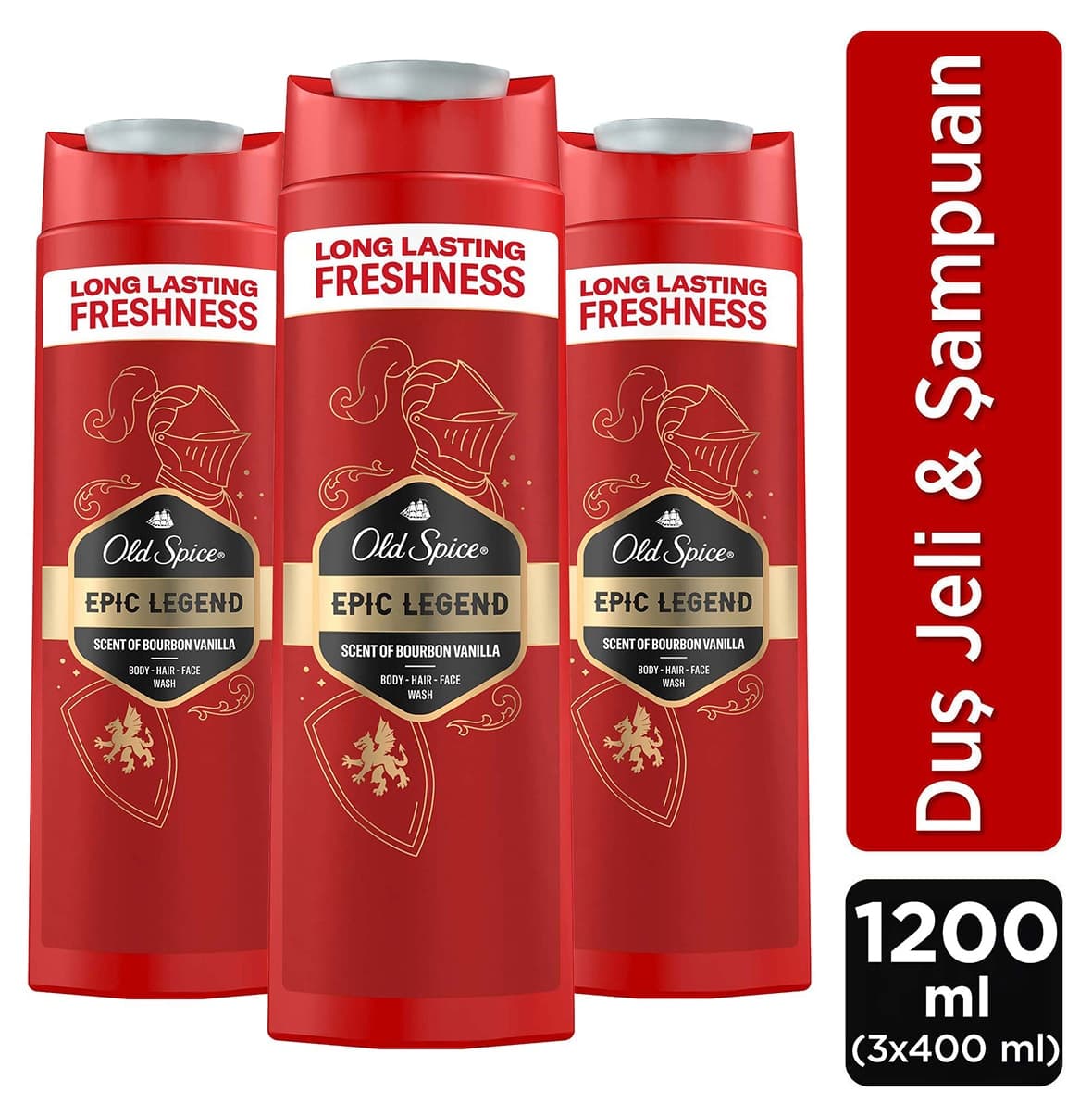 ژل دوش و شامپو مردانه Old Spice سهکاره بدن، مو و صورت Epic Legend 400ml×3 ژل دوش و شامپو مردانه Old Spice سهکاره بدن، مو و صورت Epic Legend 400ml×3