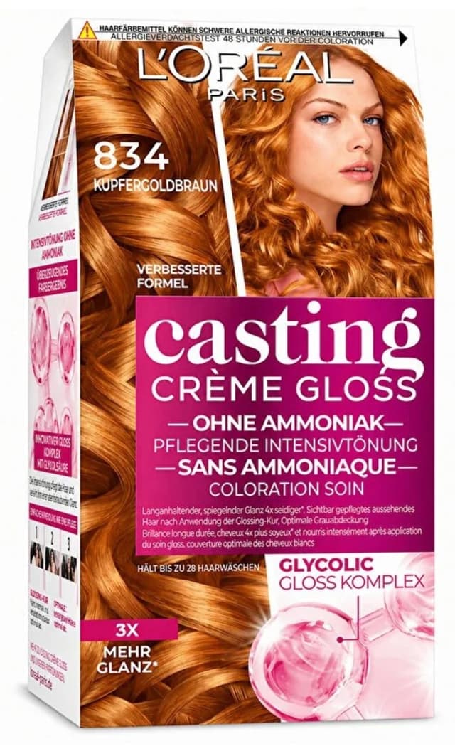 رنگ موی زنانه L'Oreal Paris Casting Creme Gloss بلوند کهربایی مدل 834 180 ml رنگ موی زنانه L'Oreal Paris Casting Creme Gloss بلوند کهربایی مدل 834 180 ml