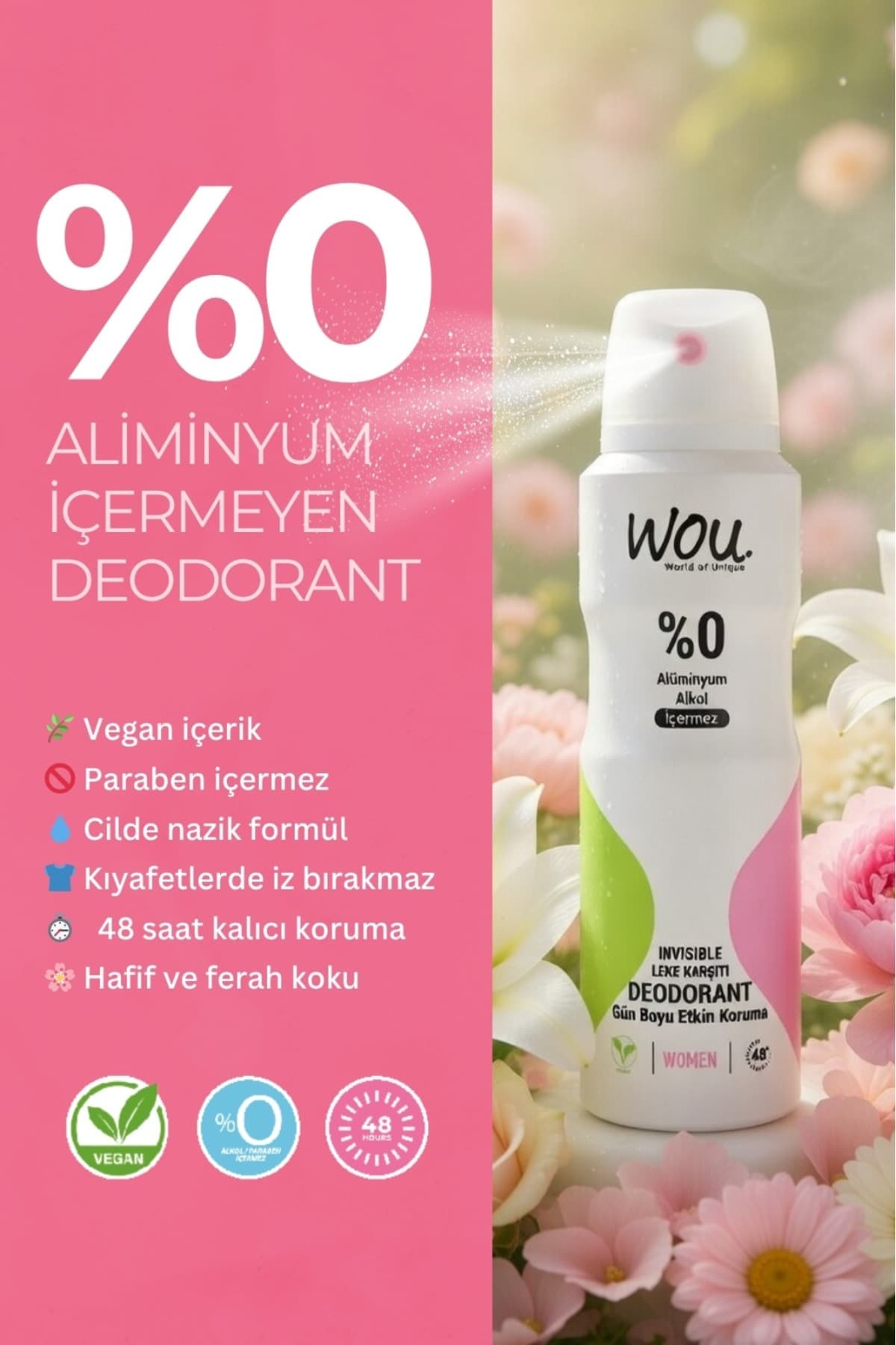 دئودورانت اسپری زنانه WOU World of Unique 48 ساعته وگان 150ml دئودورانت اسپری زنانه WOU World of Unique 48 ساعته وگان 150ml