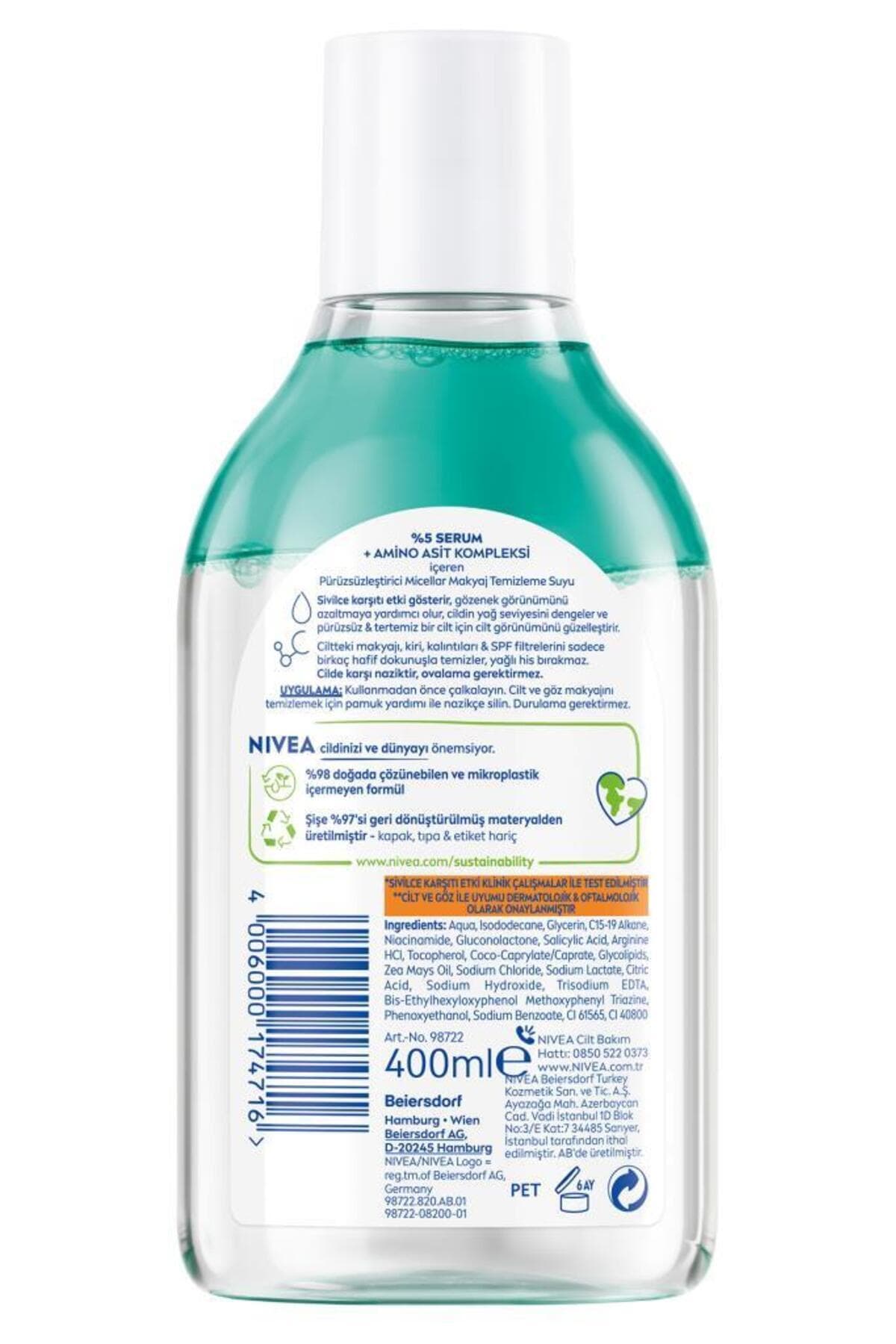 آب میسلار پاککننده آرایش NIVEA Derma Skin Clear ضدجوش حاوی نیاسینامید، اسید سالیسیلیک و PHA 400 ml آب میسلار پاککننده آرایش NIVEA Derma Skin Clear ضدجوش حاوی نیاسینامید، اسید سالیسیلیک و PHA 400 ml