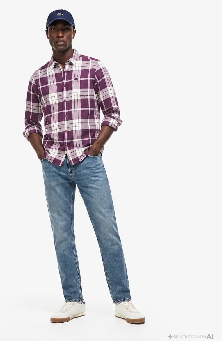 پیراهن مردانه Lacoste فیت معمولی چهارخونه زرشکی پیراهن مردانه Lacoste فیت معمولی چهارخونه زرشکی