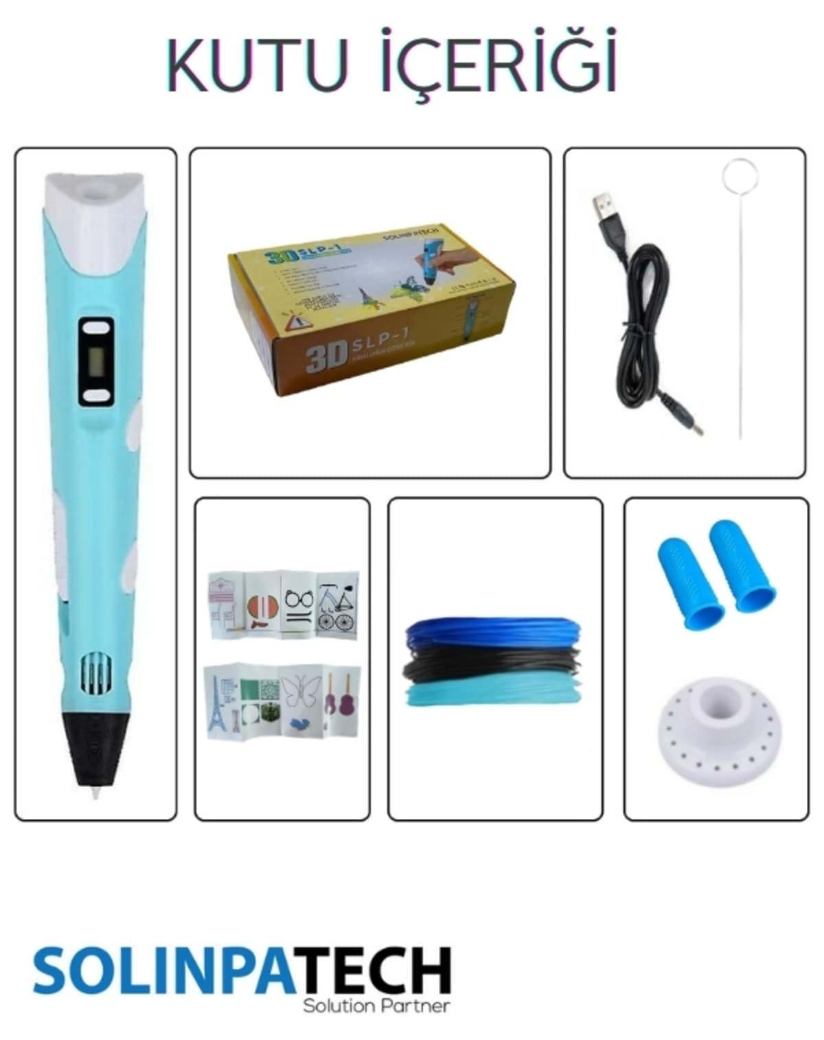 قلم سه بعدی SolinpaTech آبی 3 رنگ 9 متر فیلامنت کابل USB قلم سه بعدی SolinpaTech آبی 3 رنگ 9 متر فیلامنت کابل USB