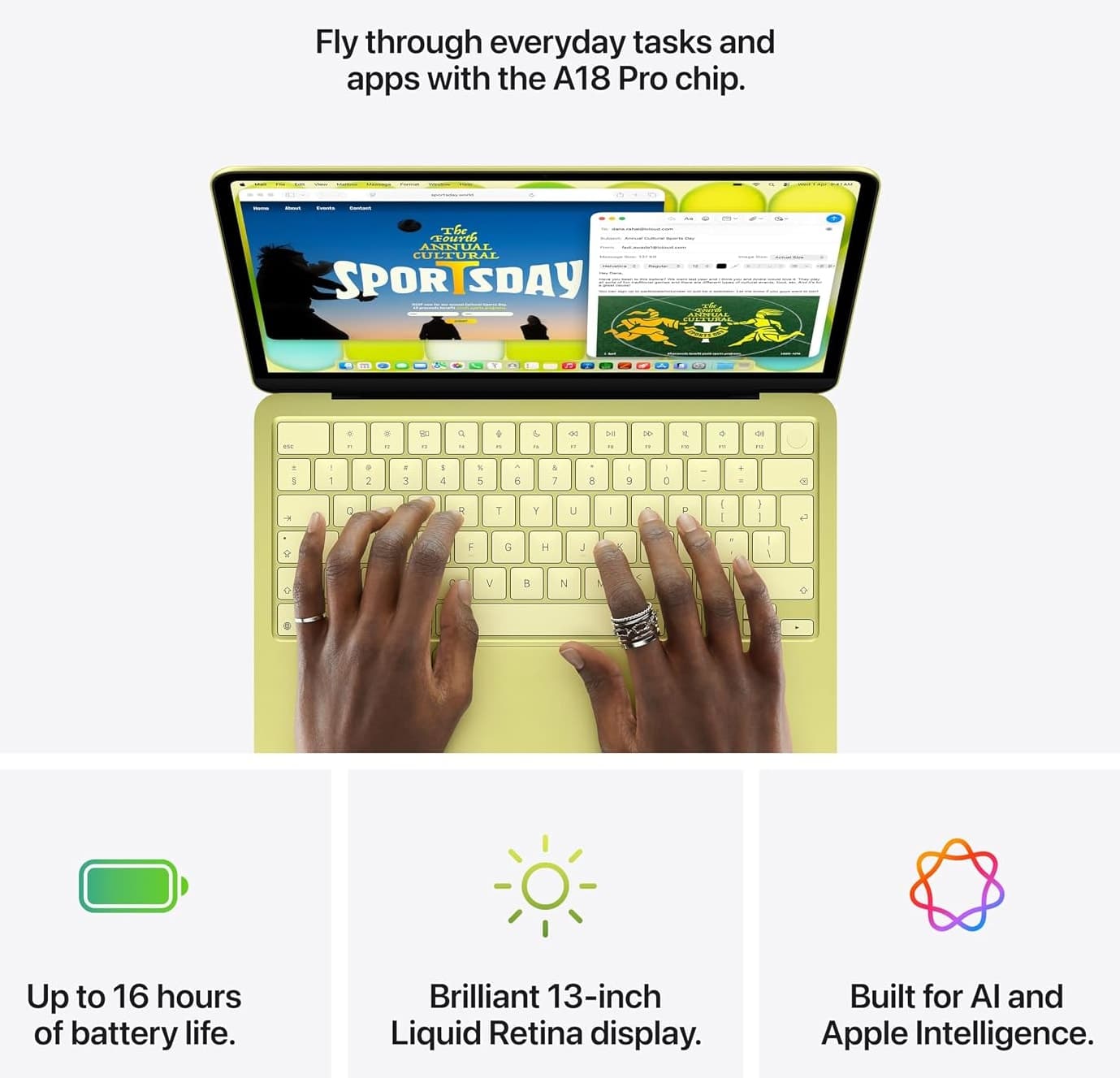 لپتاپ Apple با تراشه A18 Pro، نمایشگر Liquid Retina، حافظه یکپارچه 8GB، SSD 512GB، Touch ID، کیبورد عربی و رنگ نیلی مدل 2026 MacBook Neo 13 اینچی لپتاپ Apple با تراشه A18 Pro، نمایشگر Liquid Retina، حافظه یکپارچه 8GB، SSD 512GB، Touch ID، کیبورد عربی و رنگ نیلی مدل 2026 MacBook Neo 13 اینچی