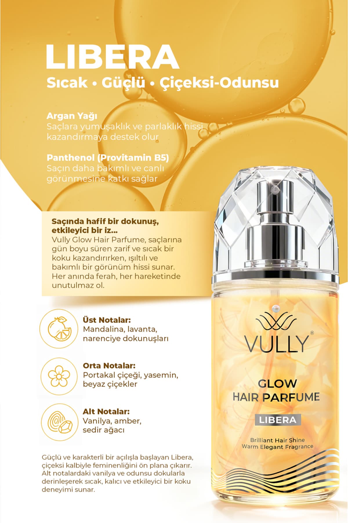 عطر مو VULLY Glow Libera با روغن آرگان و Panthenol، مغذی و درخشانکننده 100 Ml عطر مو VULLY Glow Libera با روغن آرگان و Panthenol، مغذی و درخشانکننده 100 Ml