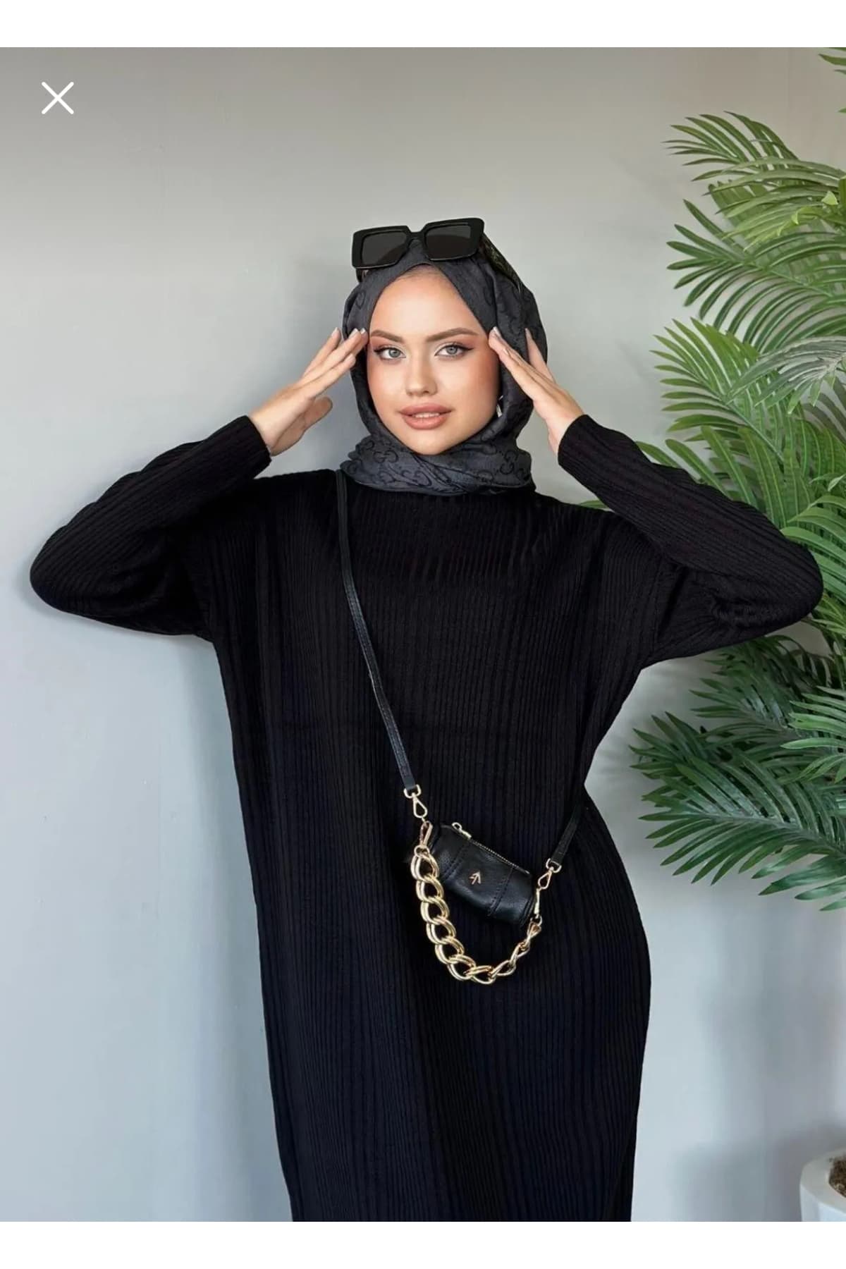 پیراهن بافت Gülce moda شیاردار مشکی پیراهن بافت Gülce moda شیاردار مشکی